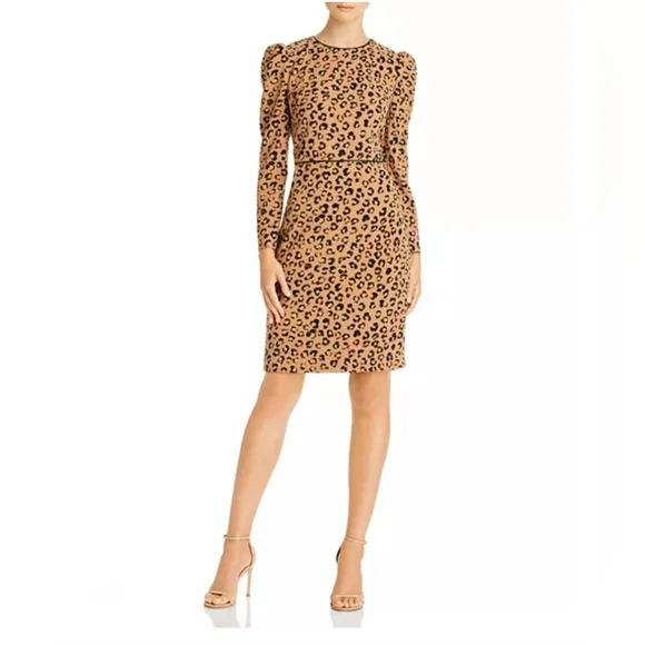 NWT Donna Karan Leopard Print Long-Sleeved Sheath Dress - Picture 2 of 12